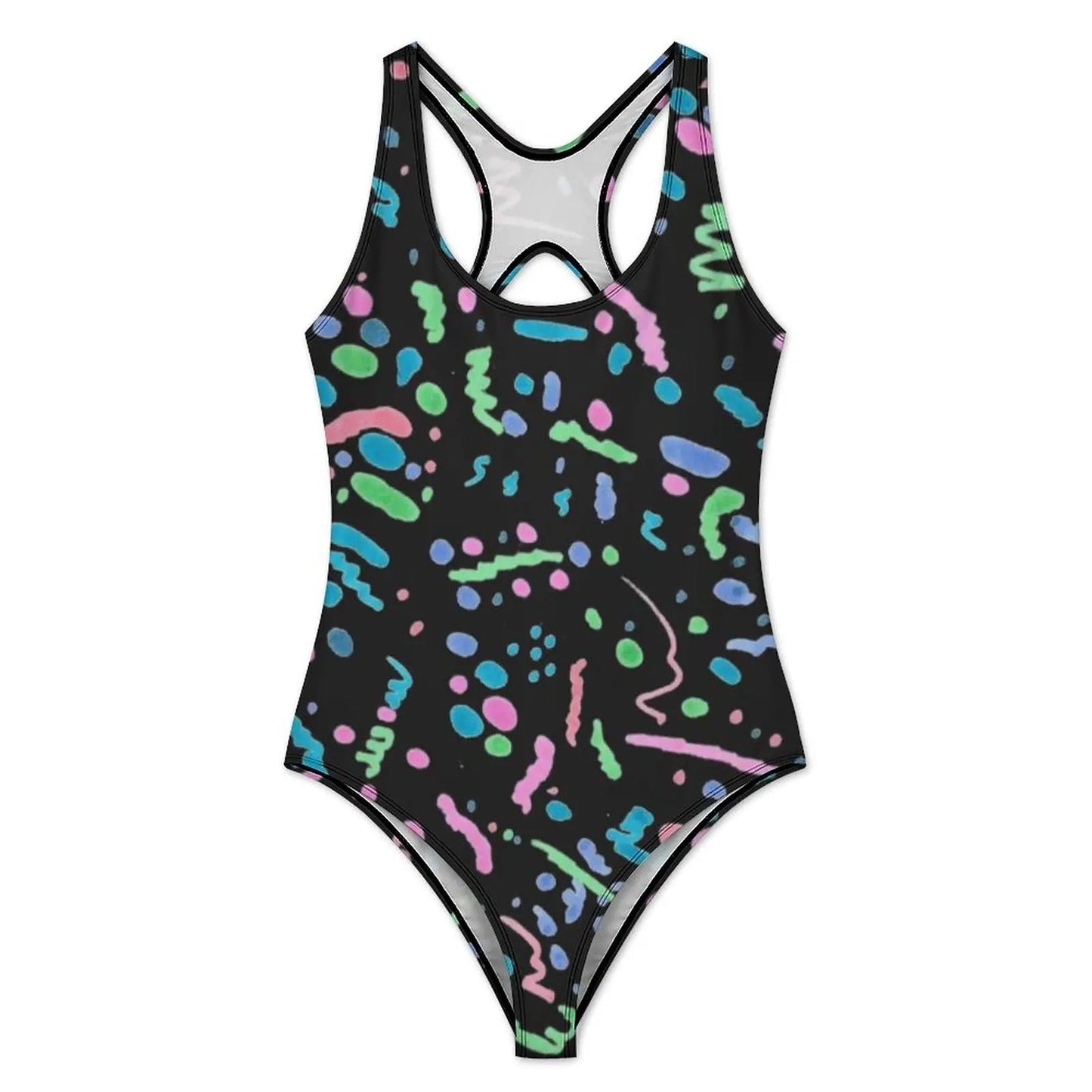 Vintage 80S Swimsuit Funky Splatter Graffiti Push Up Swimwear One-Piece Pool Monokini Bodysuit Design Beach Wear Plus Size
