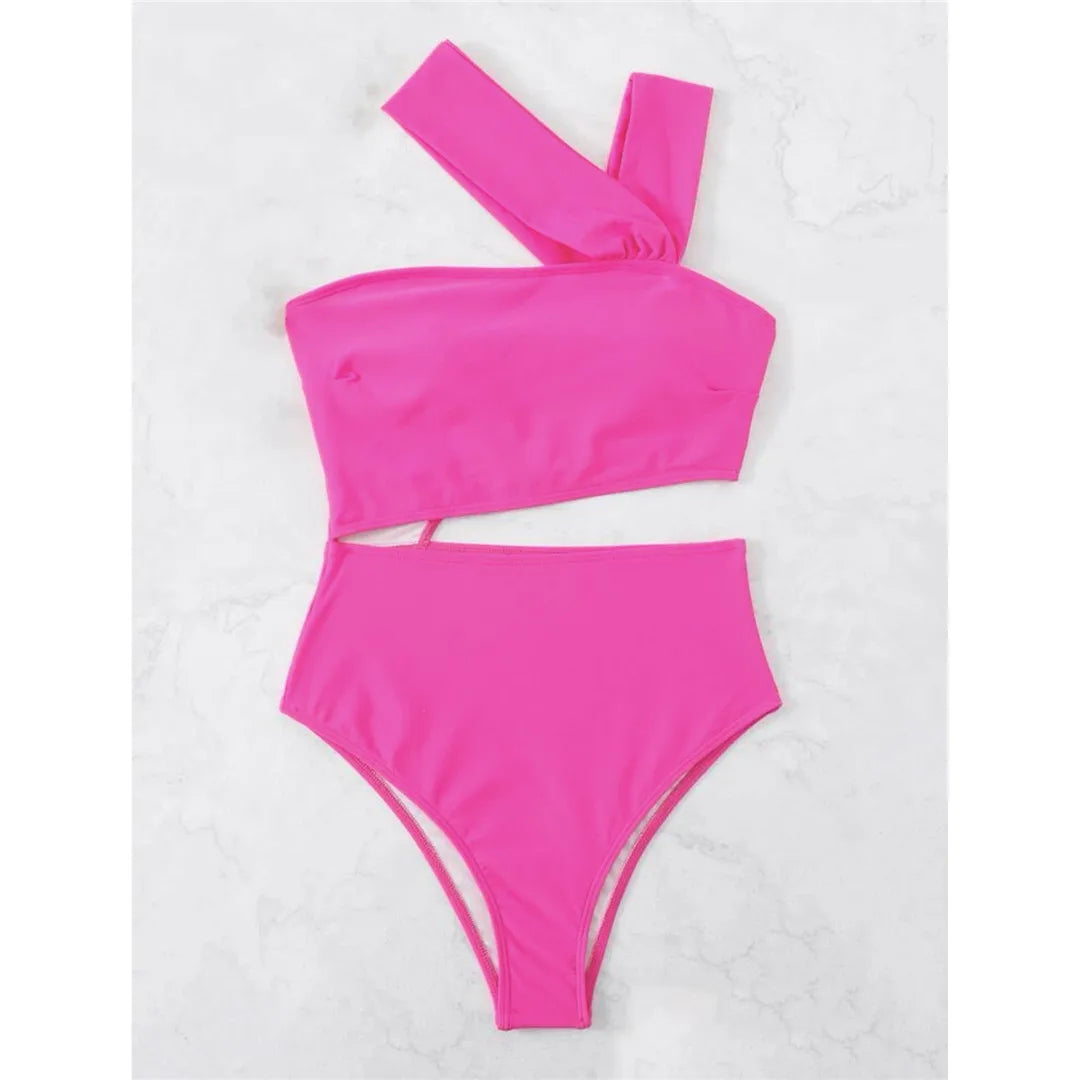 S - XL 13 Colors Asymmetric Cut Out One Piece Swimsuit Women Swimwear Female One Shoulder Padded Bather Bathing Suit Swim