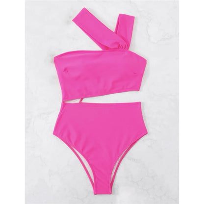 S - XL 13 Colors Asymmetric Cut Out One Piece Swimsuit Women Swimwear Female One Shoulder Padded Bather Bathing Suit Swim