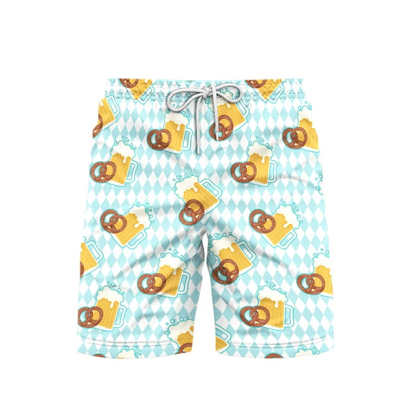 Hawaii Pretzel Beer Graphic Beach Shorts For Men 3d Printed Summer Fashion Swim Shorts Outdoor Sports Quick-drying Short Pants