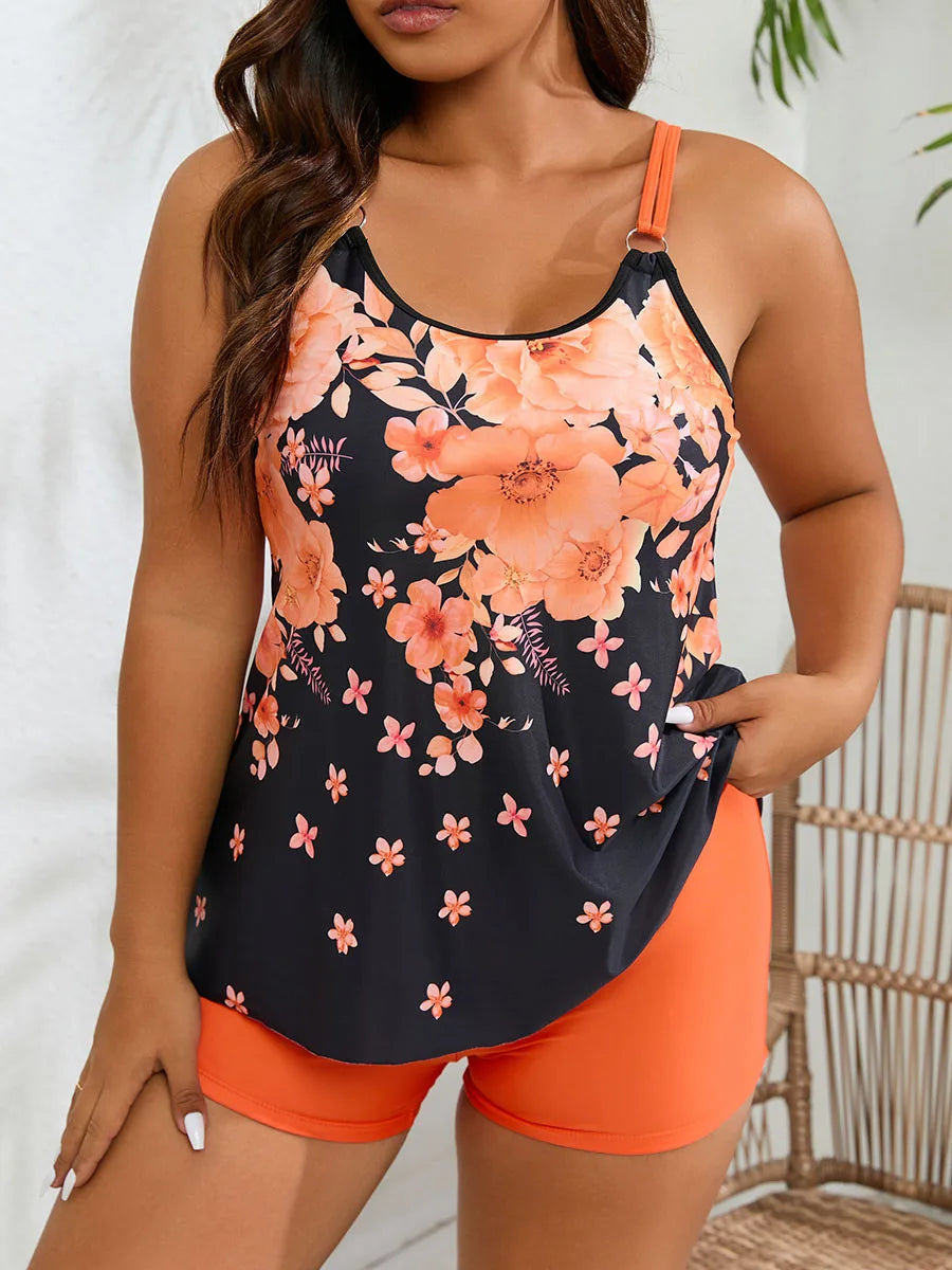 Floral Print Tankini Swimsuit Women Plus Large Size Swimwear Female Bathers Bathing Swimming Swim Suit Beachwear 4XL