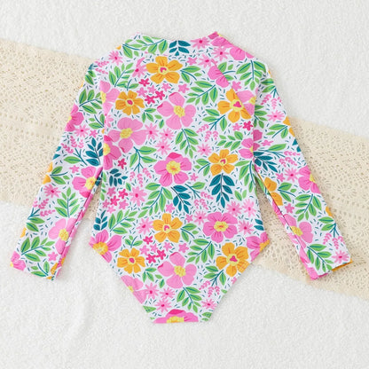 Print Girls One Piece Swimsuit 4-7 Year Kids Swim Suit Toddlers Children's Swimwear Long Sleeve Surfing Bathing Suits Beach