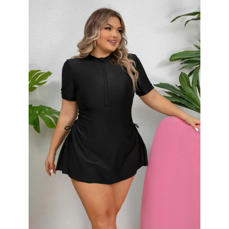 Women's Plus Size Split Swimsuit, Drawstring, Briefs, Zipper Tankini, Plus Size