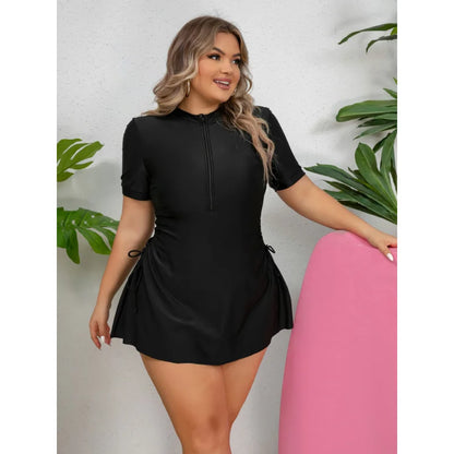 Women's Plus Size Split Swimsuit, Drawstring, Briefs, Zipper Tankini, Plus Size