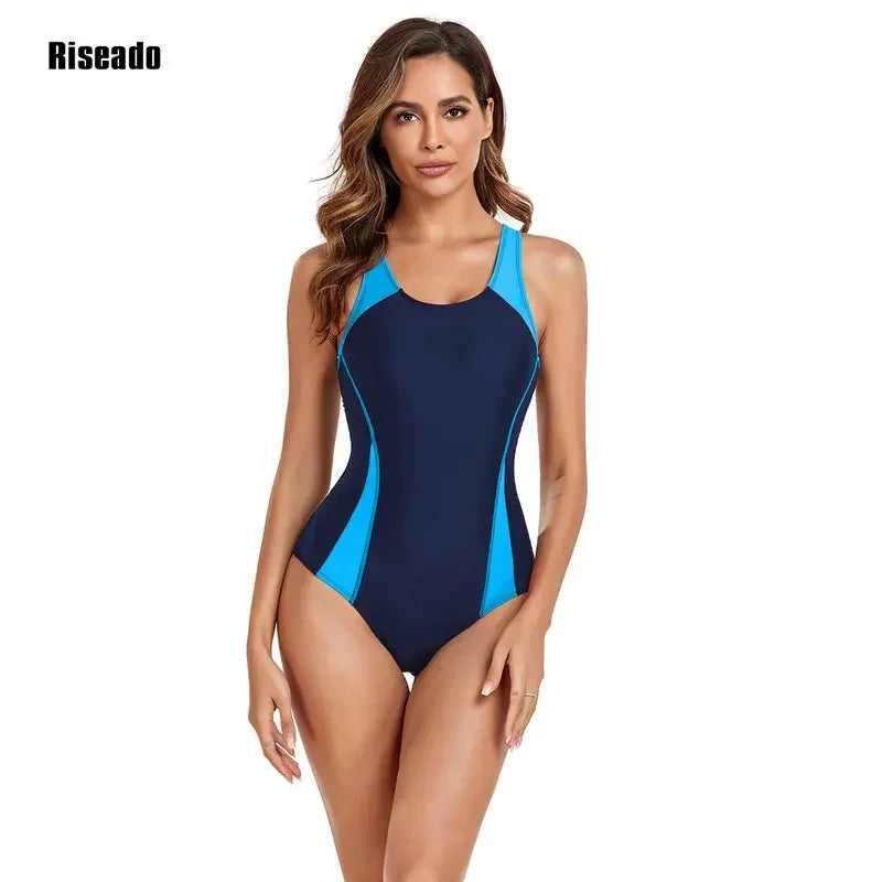 Riseado Athletic One Piece Swimsuit Women Patchwork Swimwear Female Athletic Swimming Suit Competitive Swimwear