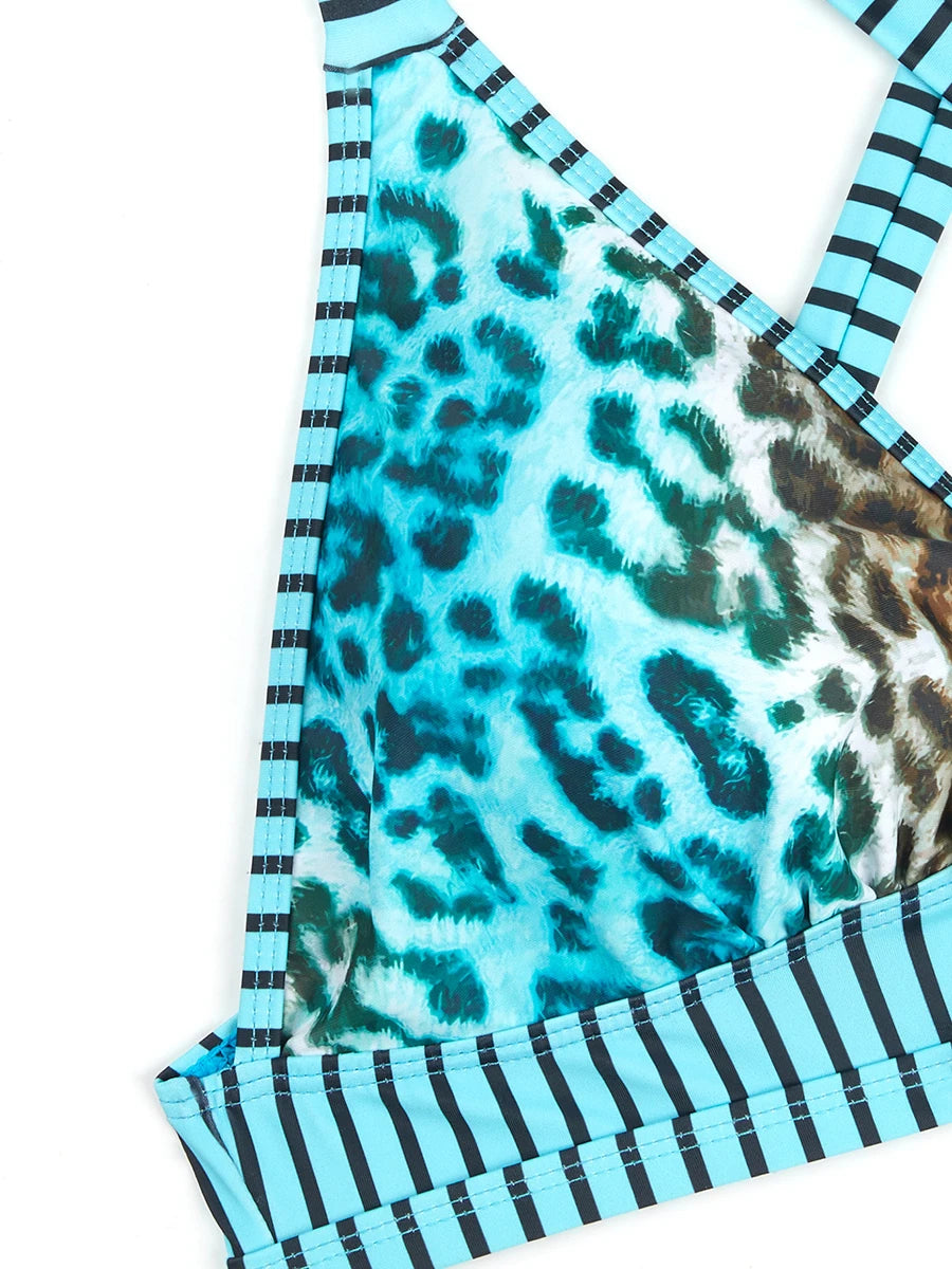 Large Plus Size Leopard String Bikini Two Piece High Waist Swimsuit Women Swimwear Female Bathing Suit Beachwear Swimming