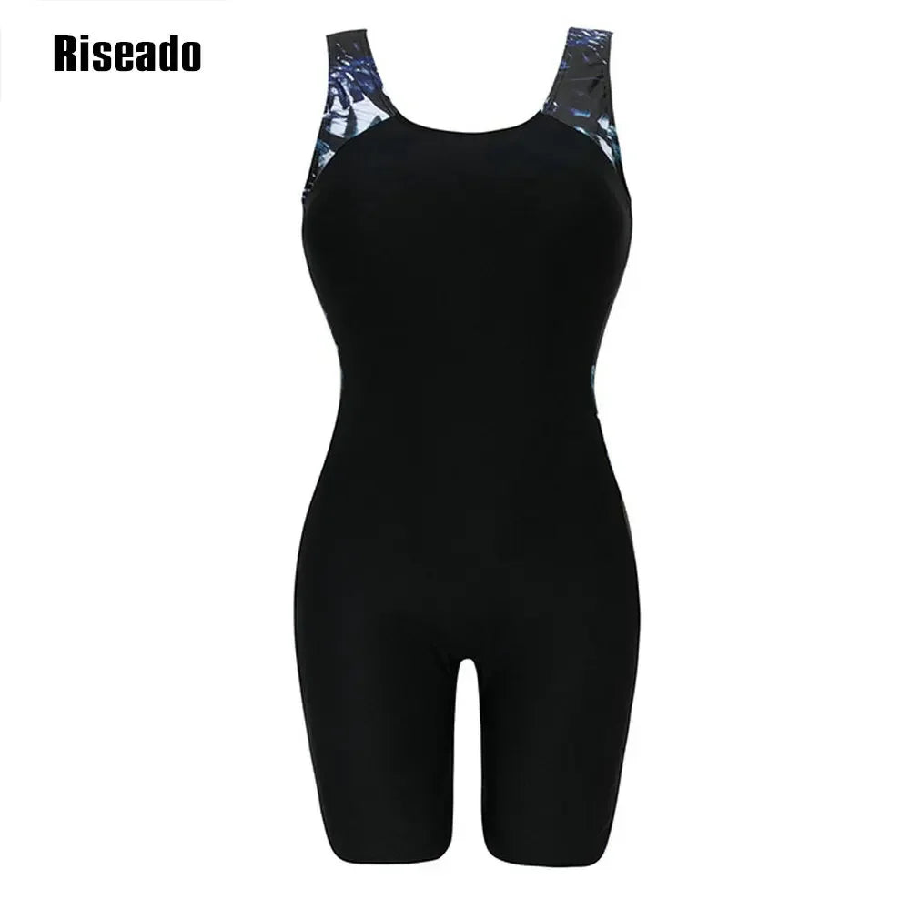 Athletic One Piece Swimsuits for Women with Boyleg & Knee Length Swimwear U back Bathing Suits Big Size
