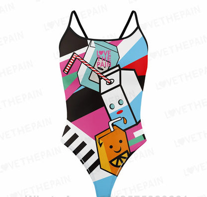 Love The Pain Leopard Print One Piece Swimsuit Thin Straps Versatile V-back Women's Swimwear Monokini Triathlon Swimsuit