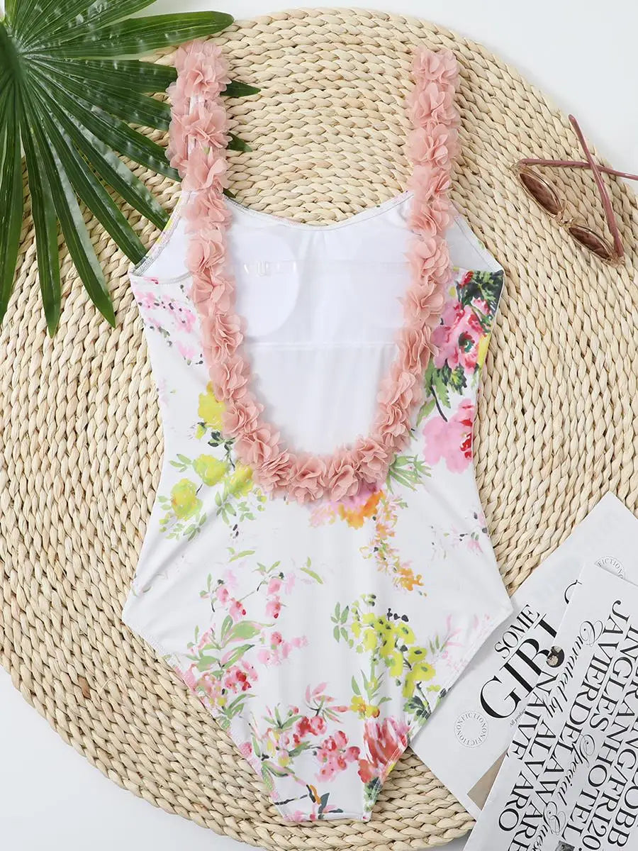 Printed Swimsuit One Piece Ruffle Backless Swimwear Women Floral Bathing Swimming Suit Female Summer Beachwear Bodysuit