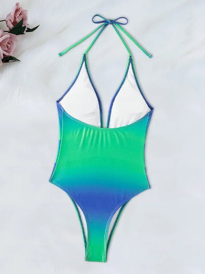 Swimwear One Piece Swimsuit Gradient Laced Up One Piece Women Swimsuit Beach Bather