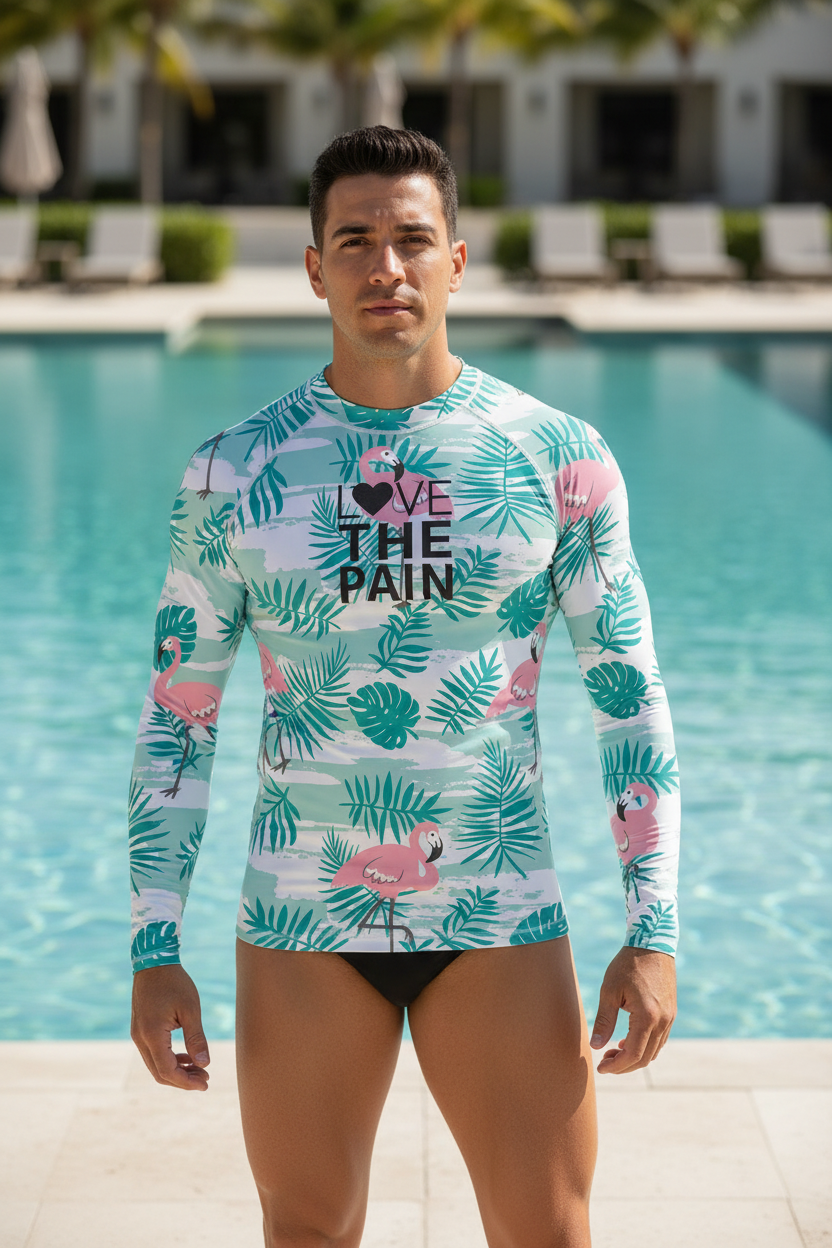 Love The Pain Men Surf Swimming Tshirt Swimsuit Beach UV Protection Rash Guard Diving Suit Long Sleeve Surfing Clothes Rashguard