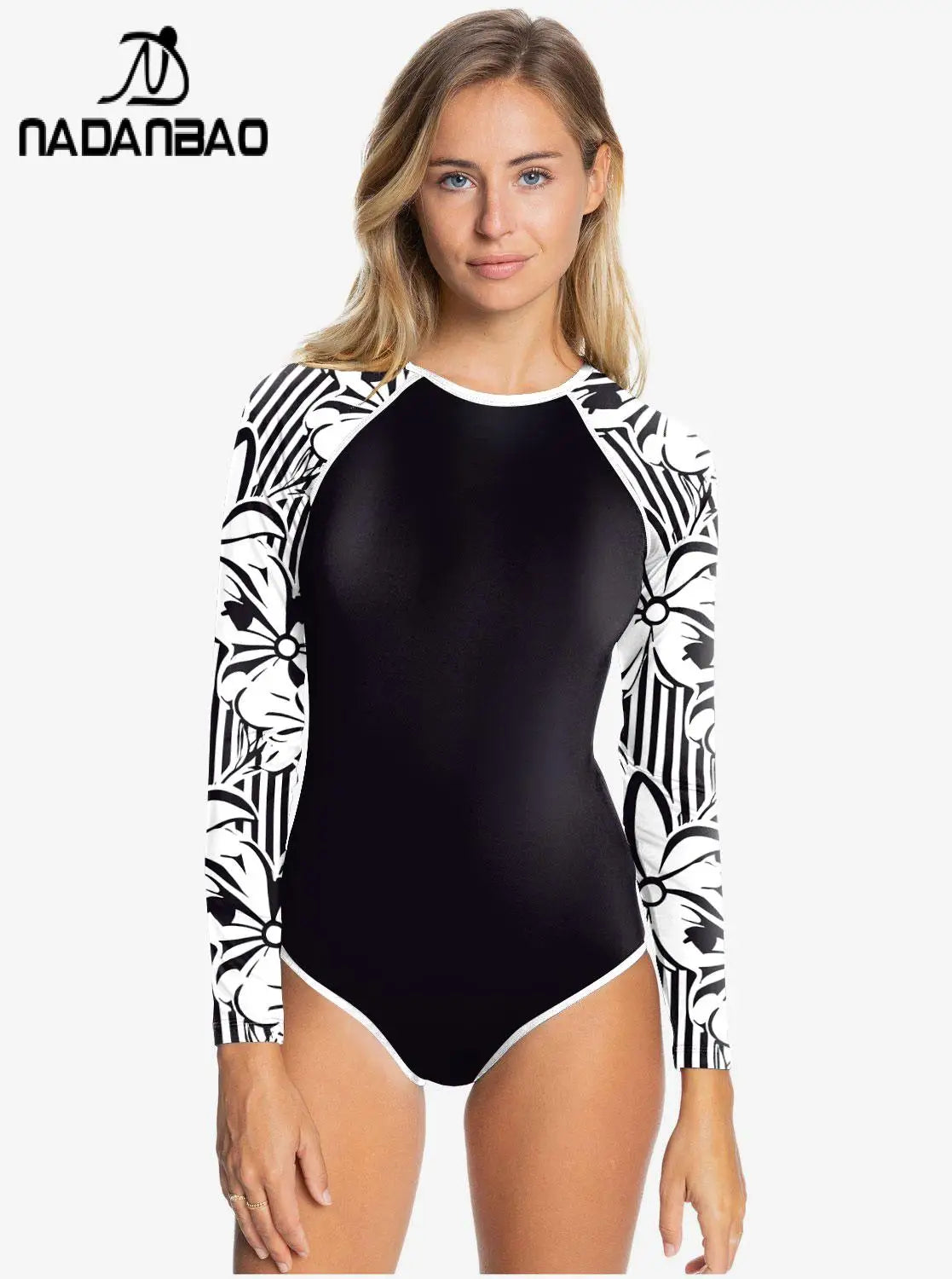 Nadanbao Women Swimsuit Sexy Black Long Sleeve Swimwear Outdoor Sport Bathing Suit Surfing Bodysuit Swim Wear Beach Monokini