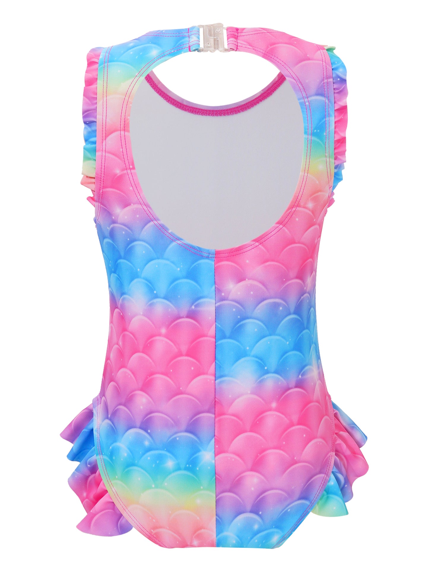 Kids Girls Mermaid Swimsuit Sleeveless Fish Scales Print Ruffle Flounce Jumpsuit Bathing Suit Pool Beach Athletic Swimwear