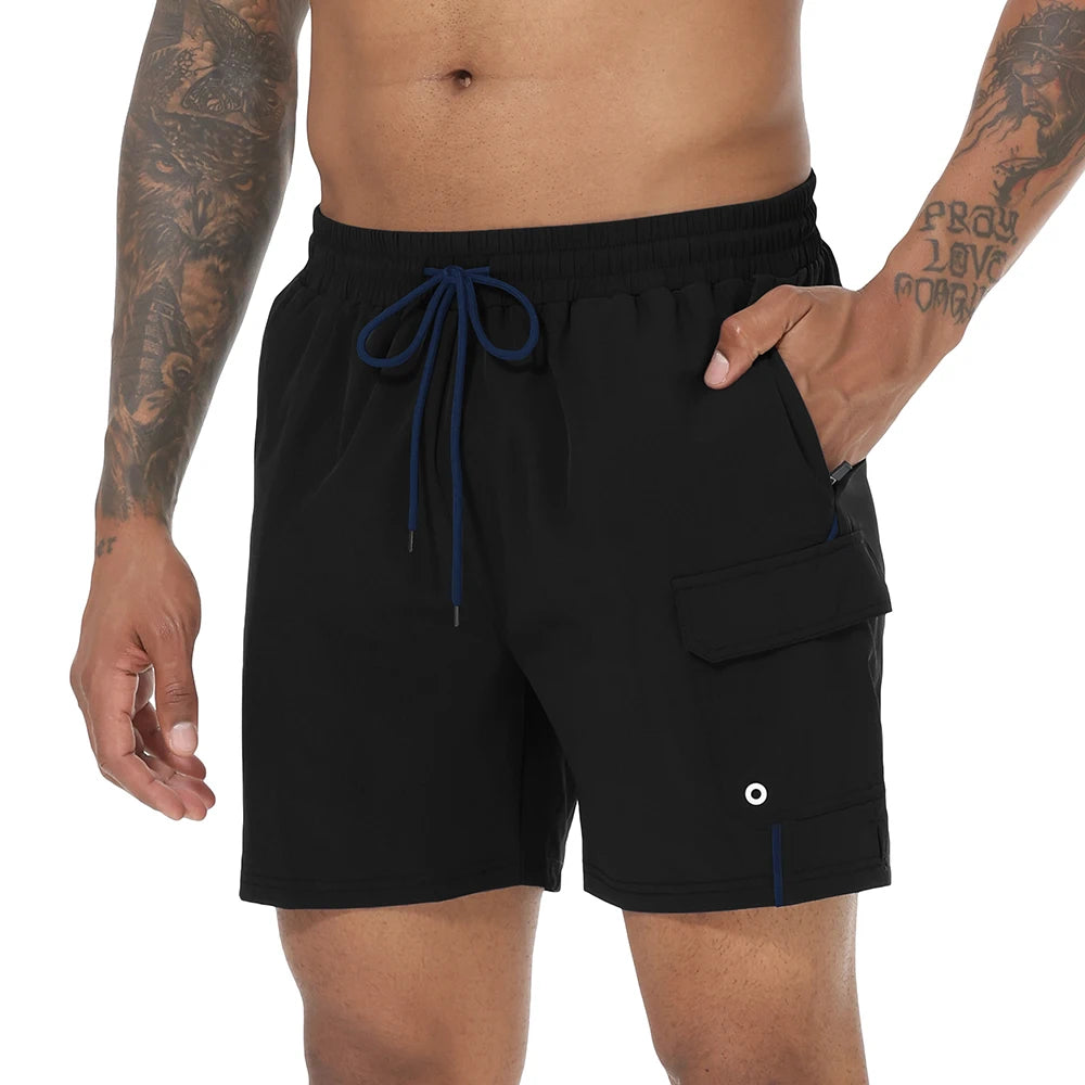 Men's Swim Trunks Quick Dry Swimwear Surf Swimwear with Zipper Pockets and Mesh Lining
