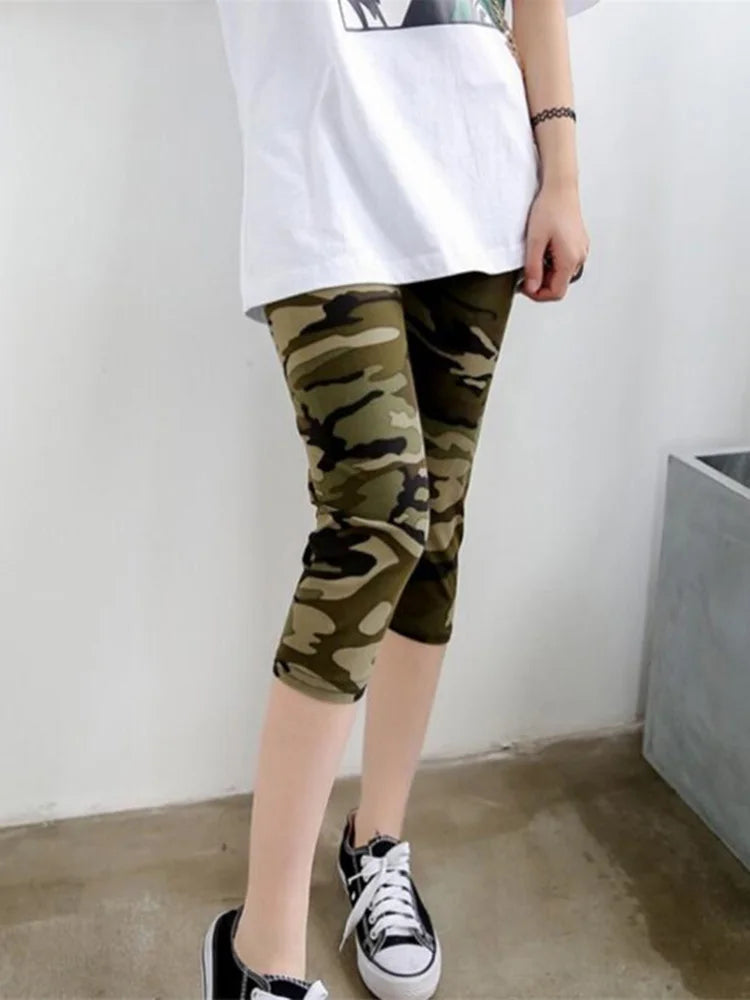 Workout Leggings Print Capris Women Push Up High Waist Pants Sportswear Short Trousers Black Fitness Legging