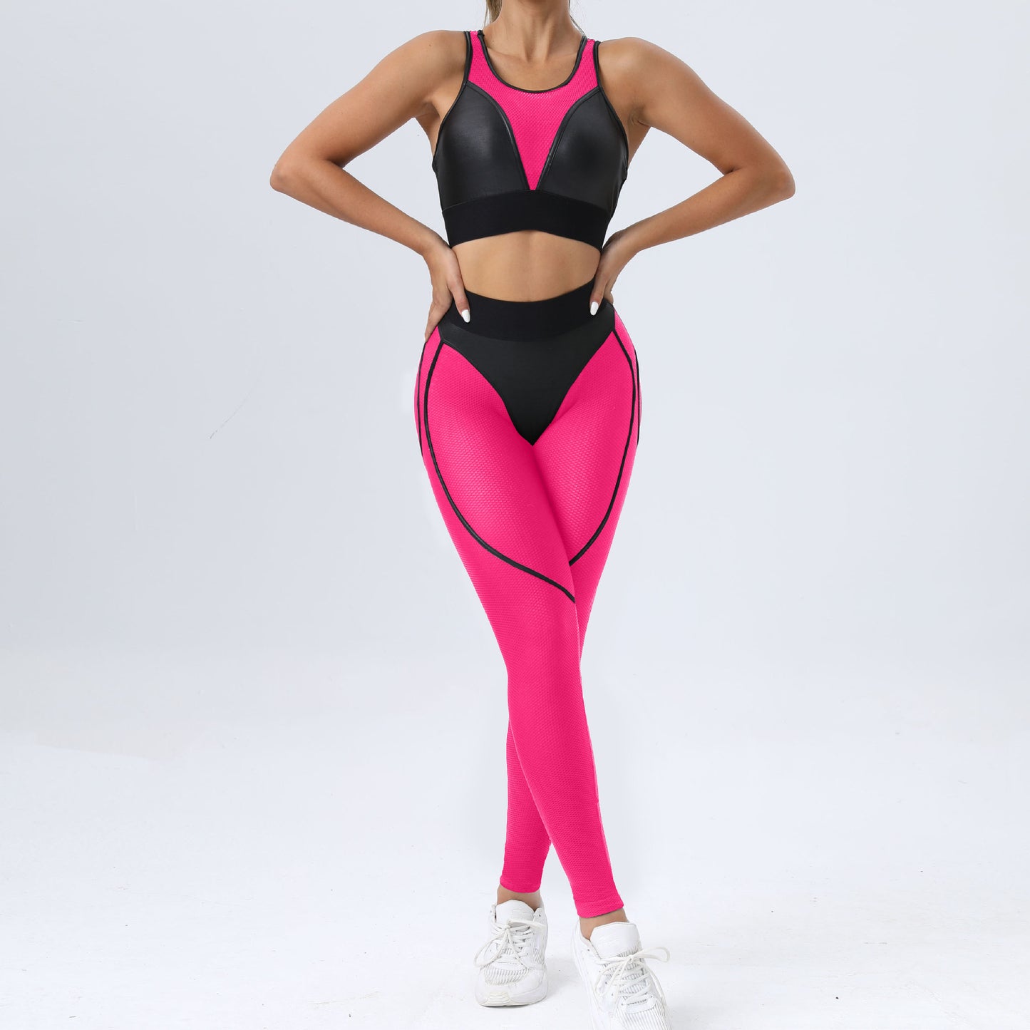 Bright Solid Colour Options Gym Set Women Mesh Suit for Fitness Sportswear 2024 Tracksuit Yoga Clothes Transparent 2 Piece Sets Women Outfit Black Pink