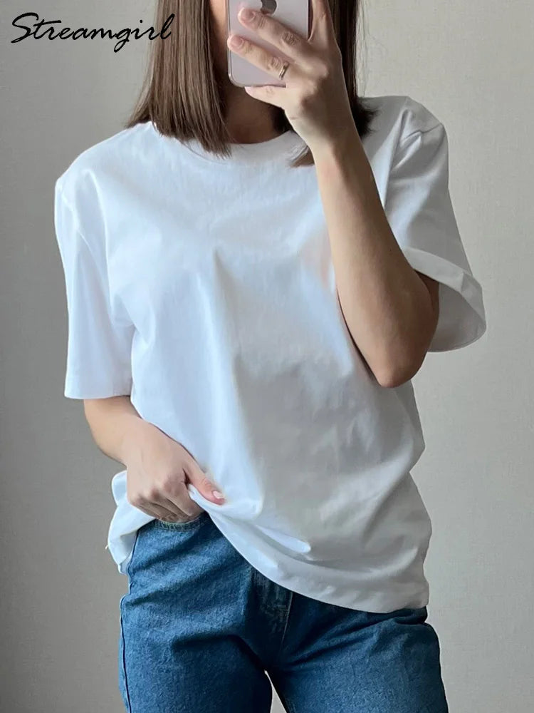 Women T Shirt Cotton 100℅ Summer Basic Tee Short Sleeve Tops Loose T-shirt Casual Women's White Basic T Shirts For Women