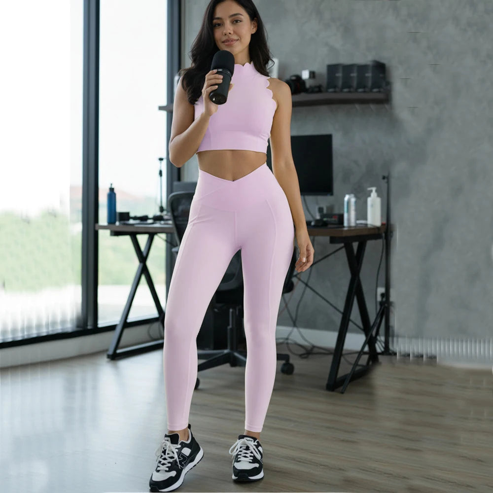 2PCS Yoga Set Women Gym Sportswear Sport Bra Beauty Back Workout Tops High Waist Yoga Pants Hip Lift Gym Leggings