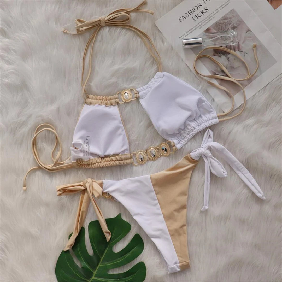 8 Colors Diamond Rhinestones Splicing Bikini Women Swimwear Female Swimsuit Two-pieces Bikini set Bather Bathing Suit Swim
