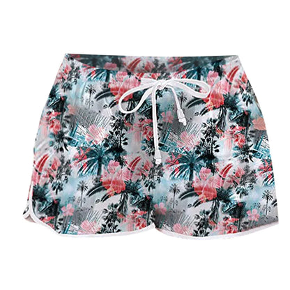 Women Summer Sports Shorts Floral Beach Boardshorts with Pockets Female Swim Trunks Female Workout Gym Clothes Fitness Sportwear
