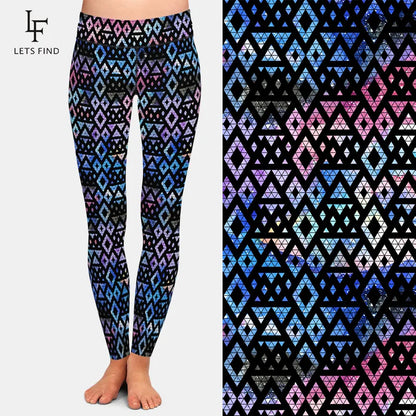 High Quality Galaxy with Triangles and Geometric Printing Women's Leggings High Waist Fitness Slim Leggings