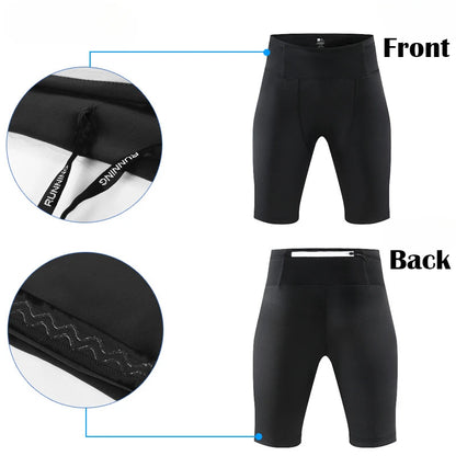 Men's Marathon Running Training Compression Shorts Quick Dry Sports Jogging Tights Fitness Waist Belt Bag Shorts Sportwear Male
