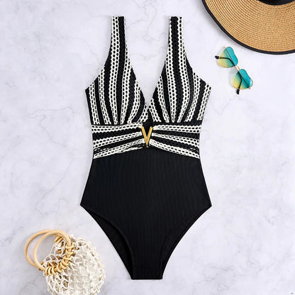 Striped One-Piece Swimsuits Closed Women Swimwear Push Up Swimming Wear Body Bathing Suits Beachwear Pool Bather
