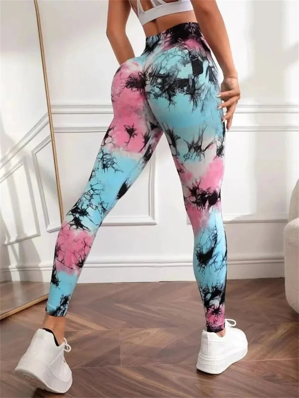 3D tie dye printed sports pant womens running jumpsuit fitness high waisted push-pull jumpsuit sportswear y2k training socks