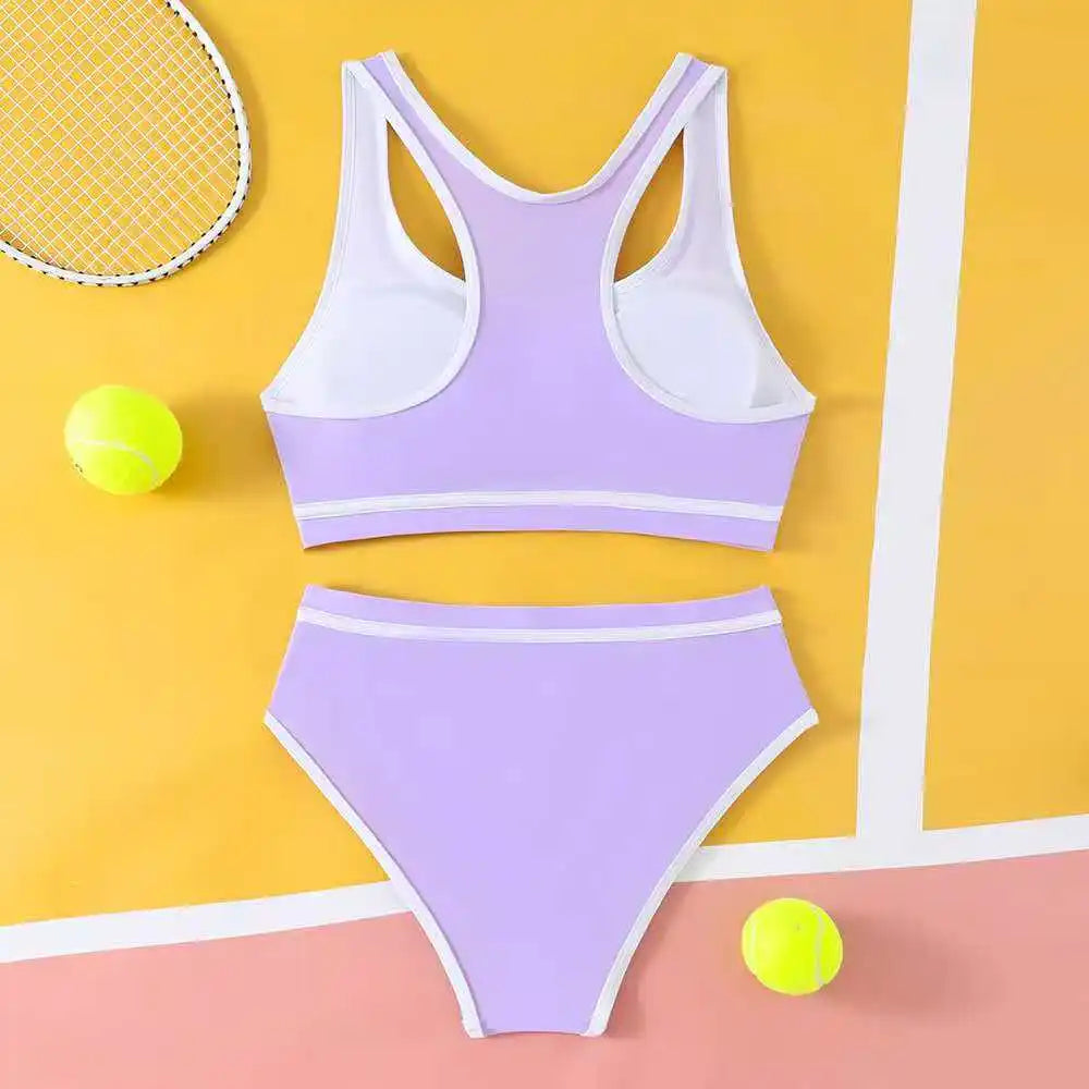 Sporty High Waist Bikini Girls Swimsuit Kids Swimwear Female Children Bathers Bathing Swimming Swim Suit Beachwear