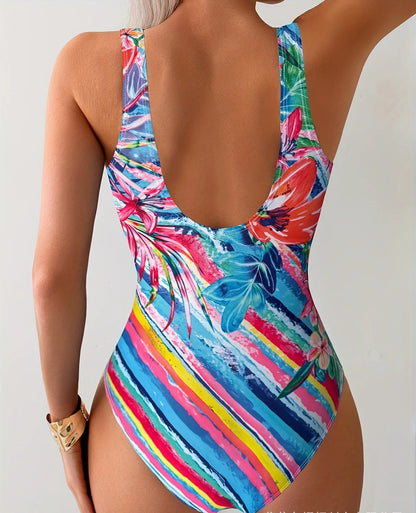 Colorful floral one-piece swimsuit for summer beach wear Integrated tropical summer beach bikini
