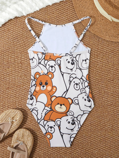 Printed Girls Swimsuit One Piece Kids Strappy Swimwear Children Swimming Bathing Swim Suit Beachwear