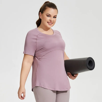 Plus Size Sportswear Woman Gym Yoga Clothes Women T-Shirt Short Sleeve Fitness Top Breathable Slim Butt Cover Running Shirt