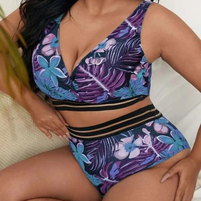 4XL Plus Size High Waist Bikini Set Women Swimwear Two-Piece Suits Swimsuit with Tummy Control Swimsuit for Beach Vacation