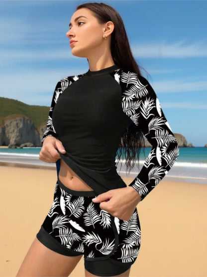 2 Piece long Sleeve Rash Guard Woman Swimsuit Push Up Set Brazilian Bathing Suit Women Beachwear Two Piece Suits