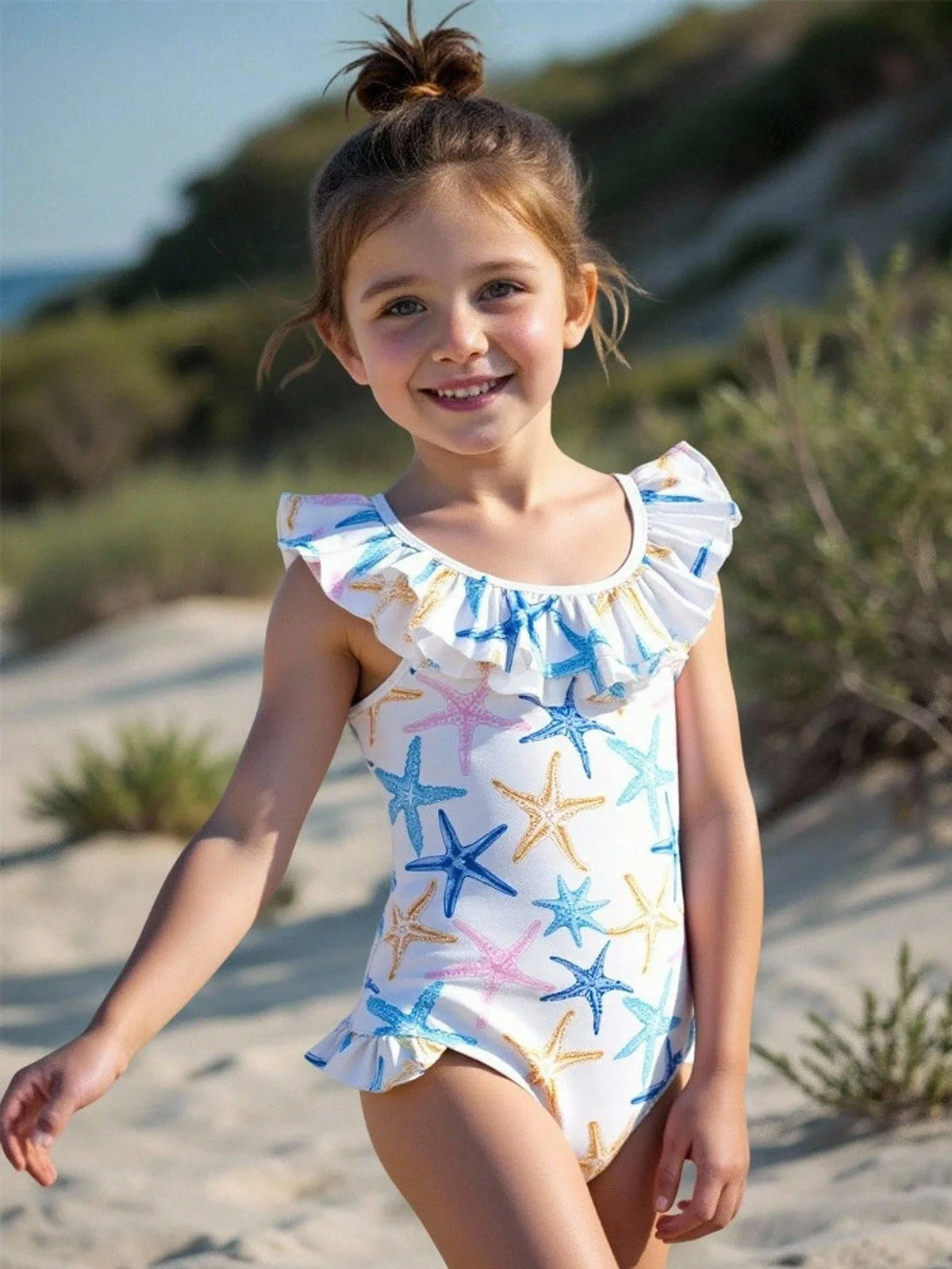 One Piece Swimsuit for Girls Trendy Starfish Swimwear for Kids Beachwear Beach Bathing Suit UPF 50 +
