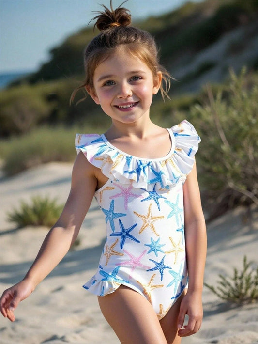 One Piece Swimsuit for Girls Trendy Starfish Swimwear for Kids Beachwear Beach Bathing Suit UPF 50 +