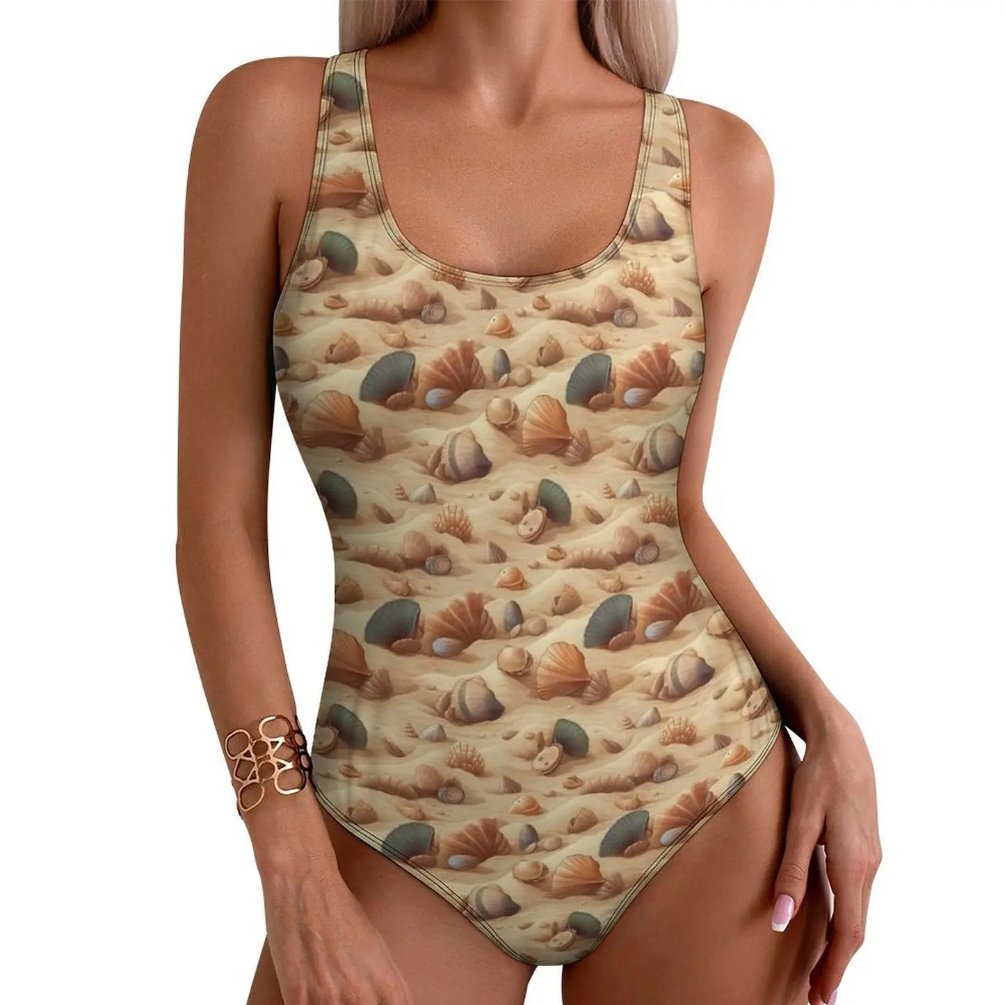 Colorful Sea Shells Print Swimsuit  One Piece Swimwear Push Up Novelty Monokini Sexy Holiday Swim Design Swimsuits