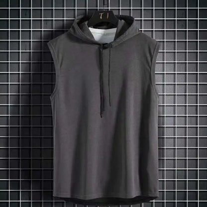 Ice Silk Summer Muscle Hoodie Vest Sleeveless Bodybuilding Gym Workout Fitness Shirt High Quality Vest Hip Hop Sweatshirt Tops