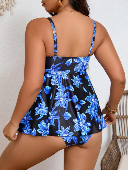 Floral Large Plus Size Swimsuit Push Up Beach Dress Two Piece Swimwear Women Bathers Swimming Bathing Swim Suit Female