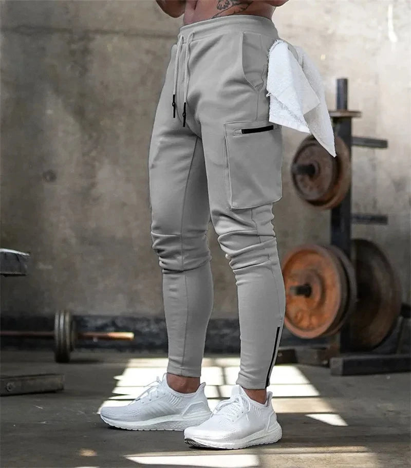 Sweatpants Men's Gym Fitness Pants Men's Running Jogging Training Tight Sports Cargo Pants Pocket Decoration
