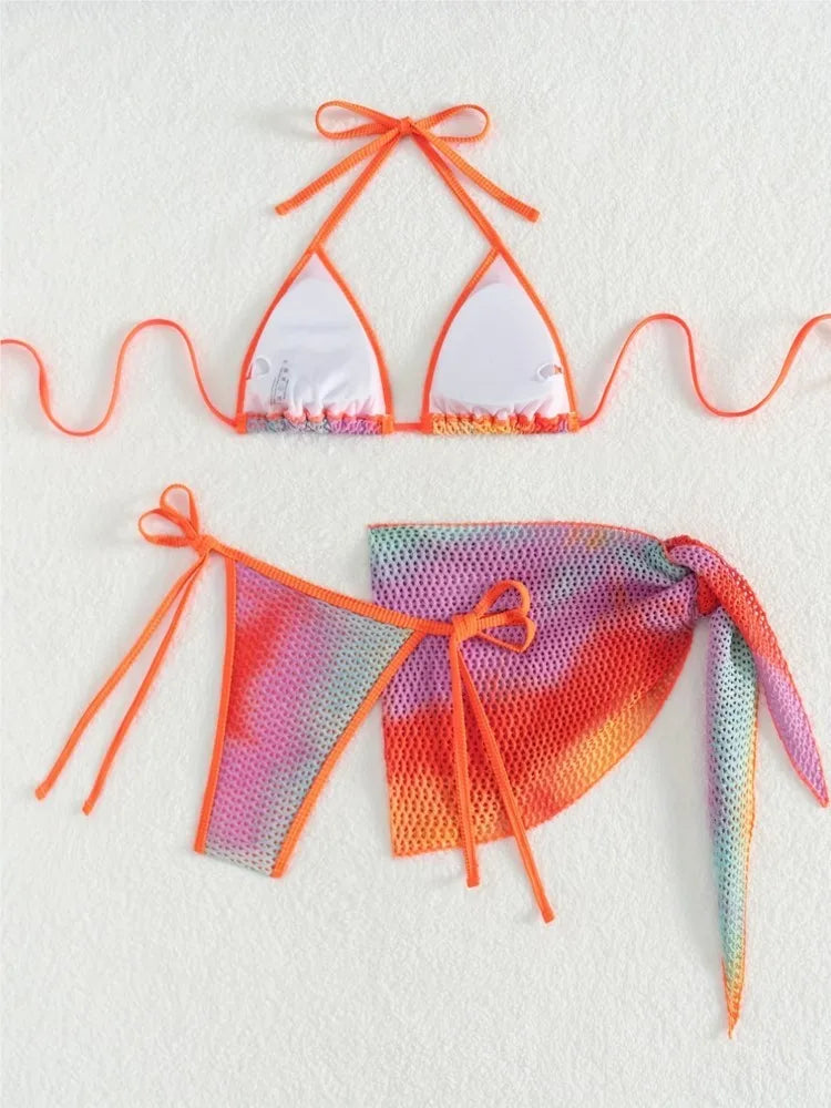 3 Piece Sets Swimwear Cover-Ups Swimsuit  Push Up Bikinis Set Brazilian Bathing Suit Women Beachwear Biquini Suits