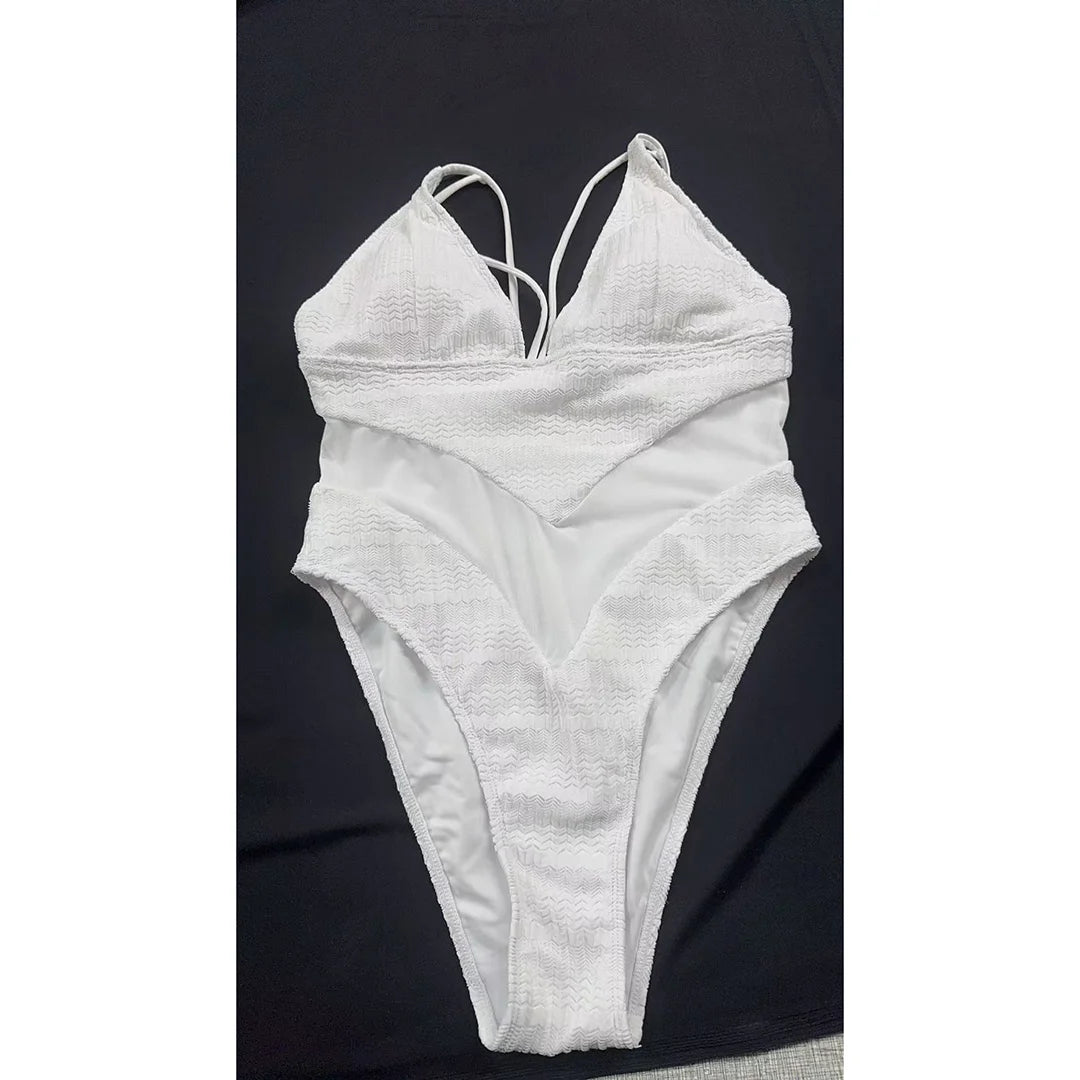 S - XXL 5 Colors V Neck Mesh Sheer Women Swimwear One Piece Swimsuit Female High Leg Cut Monokini Bather Bathing Suit Swim