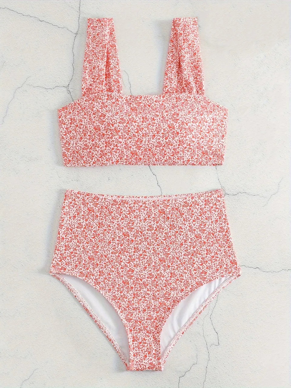 Triangle High Waist Bikini Printed Strappy Swimwear Female Swimsuit Women Bathers Bathing Swimming Swim Suit Beachwear