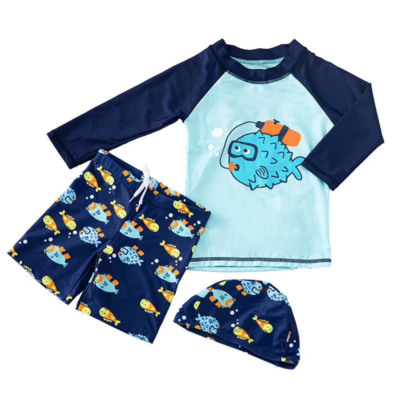 Swimsuit Boys UPF50 Baby Swimwear Shark Dinosaur UV Bathing Suit for Boy 3 Pcs Toddler Surfing Diving Suit Children's Rash Guard