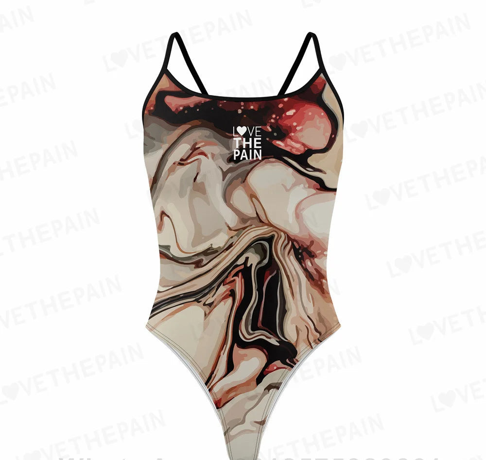 Love The Pain Marble Design Women Swimsuit  One-piece Comfort Suit Swimwear Bikini Quick Dry Bathing Suit Functional Training Swimsuit