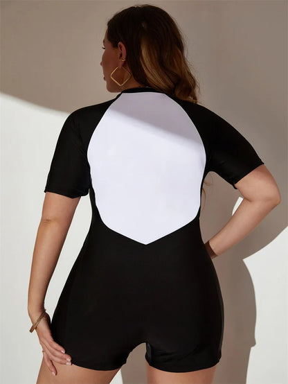 Long Sleeve Slim Plus Size Swimwear Surfing Swimsuit Women Zipper One Piece Rash Guard Diving Clothes Bathing Suit