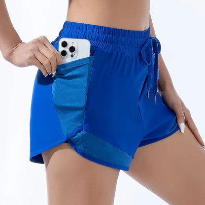 Pockets Yoga Short Jogging Women's Wide Waistband Drawstring Breathable Running Shorts Workout Quick Dry Shorts