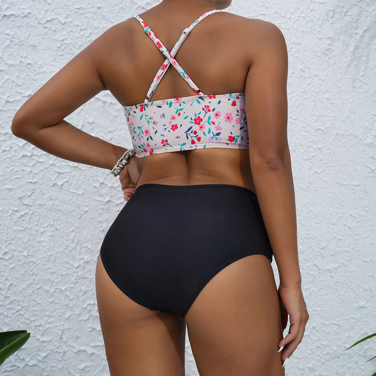 Strappy High Waist Bikini Women Swimsuit Printed Floral Swimwear Female Bathers Bathing Swimming Swimsuit Beachwear