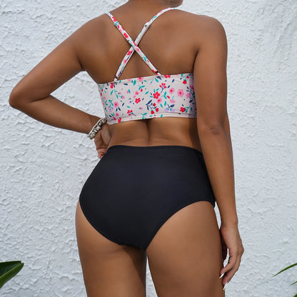 Strappy High Waist Bikini Women Swimsuit Printed Floral Swimwear Female Bathers Bathing Swimming Swimsuit Beachwear