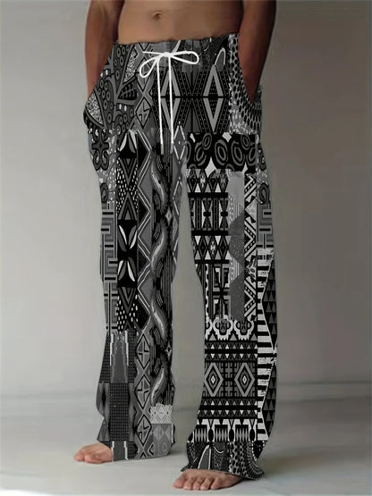 Fashion Men's Casual Pants Vintage Ethnic Print Men's Casual Pants Beach Travel Wide Leg Pants Street Oversized Men's Trousers